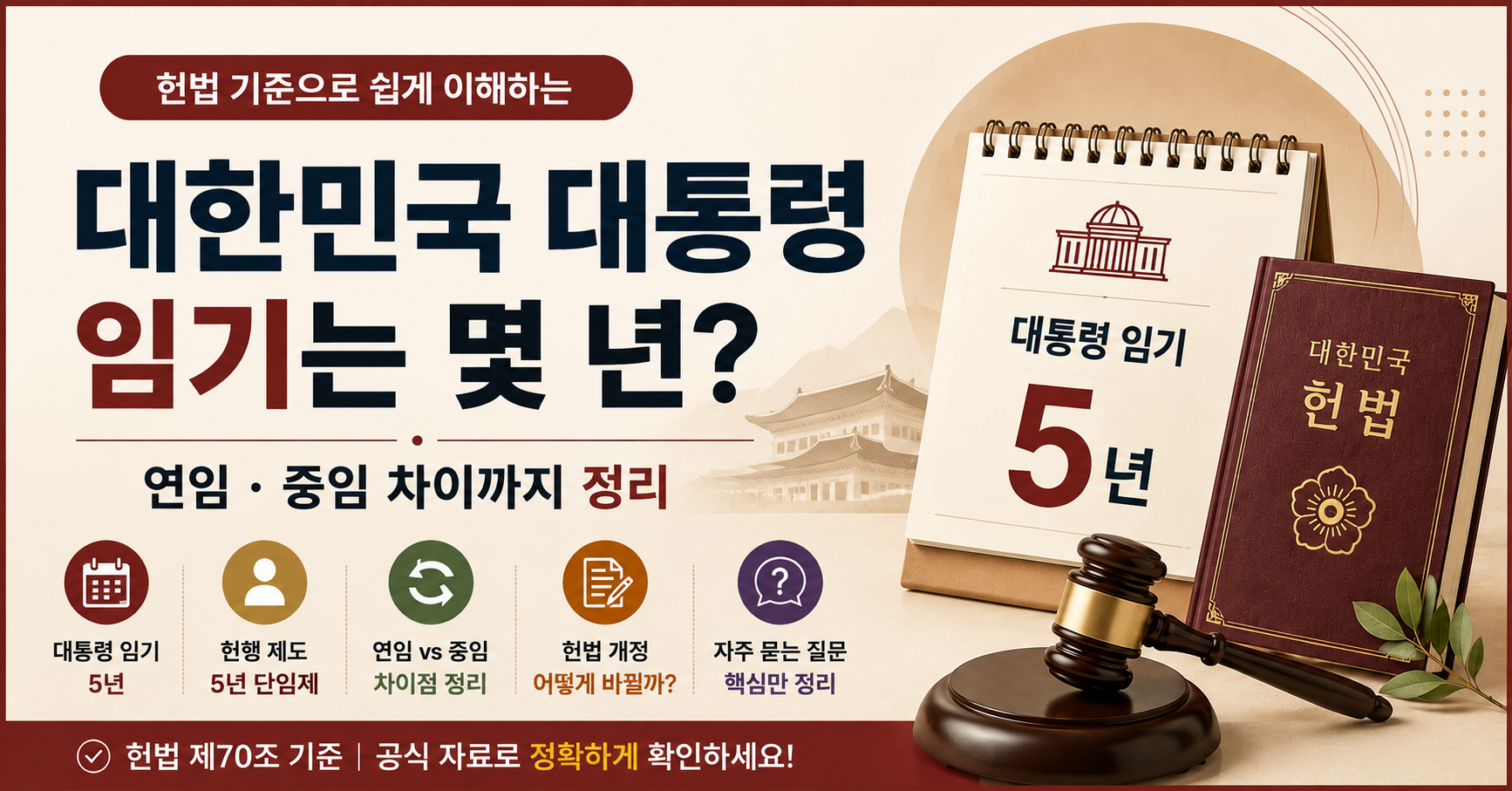 대한민국 대통령 임기 5년 연임 중임 차이
