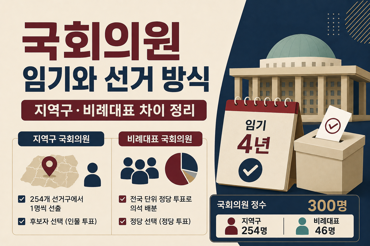 국회의원 임기와 선거 방식 지역구 비례대표 차이