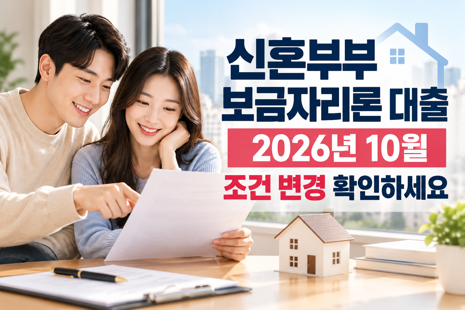 신혼부부가 보금자리론 대출 조건을 확인하는 모습